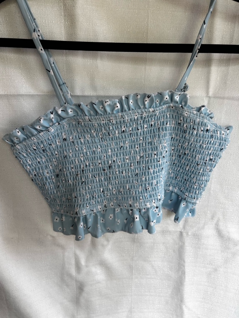 Stretchy Light Blue Floral Smocked Cami Top